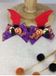 Bat Wing Print Bow Pumpkin Decorative Hairball Pendant Detachable Halloween Gothic Lolita Hair Clip