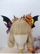 Halloween Devil Horned Bat Wings Cute Pumpkin Head Print Bow Gothic Lolita Headband