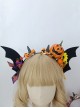 Halloween Devil Horned Bat Wings Cute Pumpkin Head Print Bow Gothic Lolita Headband