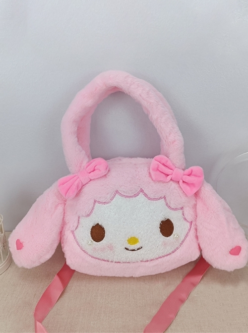 Pink Plush Sweet Bow Girl Big Ears Sweet Lolita Portable Adjustable Messenger Bag