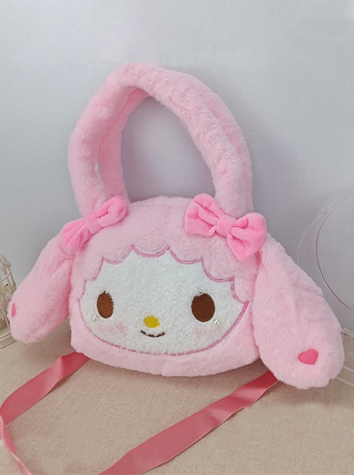 Pink Plush Sweet Bow Girl Big Ears Sweet Lolita Portable Adjustable Messenger Bag