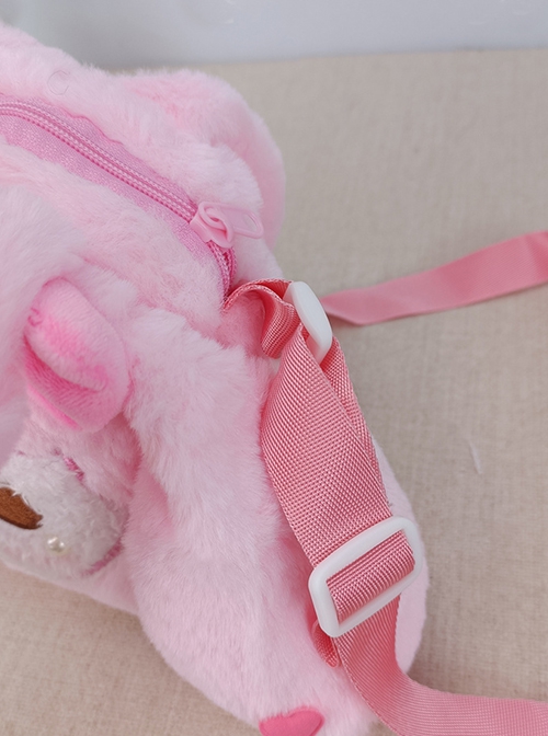 Pink Plush Sweet Bow Girl Big Ears Sweet Lolita Portable Adjustable Messenger Bag