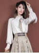 Solid Color Asymmetrical High Slanted Neckline Design Lantern Sleeves Check Tie Punk Long-Sleeved Shirt