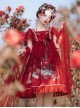 Mountain River Roll Series Chinese Style Summer Artistic Conception Print Lace Bowknot Decorative Red Classic Lolita Dress