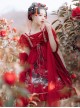 Mountain River Roll Series Chinese Style Summer Artistic Conception Print Lace Bowknot Decorative Red Classic Lolita Dress