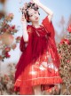 Mountain River Roll Series Chinese Style Summer Artistic Conception Print Lace Bowknot Decorative Red Classic Lolita Dress