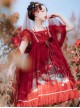 Mountain River Roll Series Chinese Style Summer Artistic Conception Print Lace Bowknot Decorative Red Classic Lolita Dress