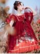 Mountain River Roll Series Chinese Style Summer Artistic Conception Print Lace Bowknot Decorative Red Classic Lolita Dress