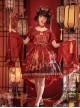 Chinese Style Printed Red Gold Color Lace Ruffled Classic Lolita Short Sleeve Dress