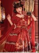 Chinese Style Printed Red Gold Color Lace Ruffled Classic Lolita Short Sleeve Dress