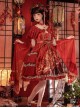 Chinese Style Printed Red Gold Color Lace Ruffled Classic Lolita Short Sleeve Dress