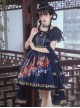 Chinese Style Printed Red Gold Color Lace Ruffled Classic Lolita Short Sleeve Dress