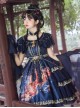 Chinese Style Printed Red Gold Color Lace Ruffled Classic Lolita Short Sleeve Dress