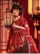 Chinese Style Printed Red Gold Color Lace Ruffled Classic Lolita Short Sleeve Dress