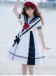 Navy Style Stripe Navy Collar Bow-Knot Detachable School Lolita Short Sleeve Dress