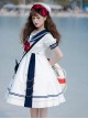 Navy Style Stripe Navy Collar Bow-Knot Detachable School Lolita Short Sleeve Dress