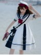 Navy Style Stripe Navy Collar Bow-Knot Detachable School Lolita Short Sleeve Dress