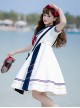 Navy Style Stripe Navy Collar Bow-Knot Detachable School Lolita Short Sleeve Dress