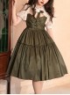 Love And Poetry Collection Elegant Everyday Fake Two Piece Puff Sleeve Stand Collar Cutout Design Classic Lolita Short Sleeve Dress