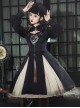 Black Chinoiserie Stand Collar Metal Chain Epaulets Embroidery Long Tassel Accessories Classic Lolita Long Sleeve Dress