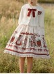 Cute Strawberry Bear Print Red Bow White Lace Hem Design Long Sleeve Coat Sweet Lolita Sleeveless Dress Suit