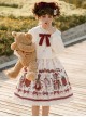 Cute Strawberry Bear Print Red Bow White Lace Hem Design Long Sleeve Coat Sweet Lolita Sleeveless Dress Suit