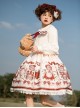 Cute Strawberry Bear Print Red Bow White Lace Hem Design Long Sleeve Coat Sweet Lolita Sleeveless Dress Suit