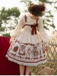 Cute Strawberry Bear Print Red Bow White Lace Hem Design Long Sleeve Coat Sweet Lolita Sleeveless Dress Suit