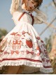 Cute Strawberry Bear Print Red Bow White Lace Hem Design Long Sleeve Coat Sweet Lolita Sleeveless Dress Suit