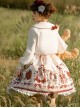 Cute Strawberry Bear Print Red Bow White Lace Hem Design Long Sleeve Coat Sweet Lolita Sleeveless Dress Suit