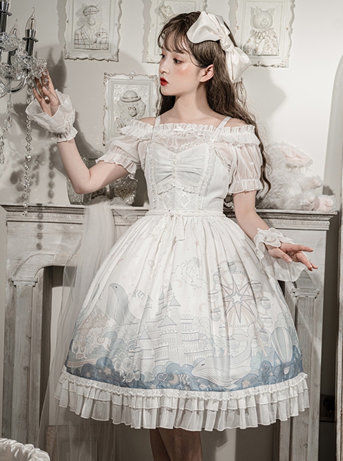 Floating Whale Paradise Series Daily Elegance Lace Decorative Print Classic Lolita Sleeveless Dress