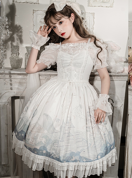 Floating Whale Paradise Series Everyday Elegance Lace Decorative Print Classic Lolita Sleeveless Dress