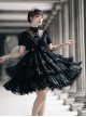 Solid Color Translucent V-Neck Design Bow-Knot Multi-Layer Lace Hem Elegant Classic Lolita Short Sleeve Dress