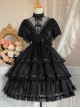 Solid Color Translucent V-Neck Design Bow-Knot Multi-Layer Lace Hem Elegant Classic Lolita Short Sleeve Dress