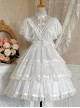 Solid Color Translucent V-Neck Design Bow-Knot Multi-Layer Lace Hem Elegant Classic Lolita Short Sleeve Dress