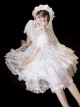 Solid Color Translucent V-Neck Design Bow-Knot Multi-Layer Lace Hem Elegant Classic Lolita Short Sleeve Dress