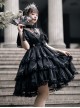 Solid Color Translucent V-Neck Design Bow-Knot Multi-Layer Lace Hem Elegant Classic Lolita Short Sleeve Dress