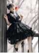 Solid Color Translucent V-Neck Design Bow-Knot Multi-Layer Lace Hem Elegant Classic Lolita Short Sleeve Dress