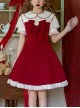 Doll Collar Chest Red Big Bow Puff Sleeves Ruffled Hem Design Classic Lolita Short Sleeve Dress