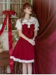 Doll Collar Chest Red Big Bow Puff Sleeves Ruffled Hem Design Classic Lolita Short Sleeve Dress