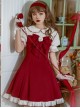 Doll Collar Chest Red Big Bow Puff Sleeves Ruffled Hem Design Classic Lolita Short Sleeve Dress