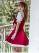 Doll Collar Chest Red Big Bow Puff Sleeves Ruffled Hem Design Classic Lolita Short Sleeve Dress