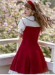 Doll Collar Chest Red Big Bow Puff Sleeves Ruffled Hem Design Classic Lolita Short Sleeve Dress