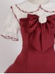 Doll Collar Chest Red Big Bow Puff Sleeves Ruffled Hem Design Classic Lolita Short Sleeve Dress