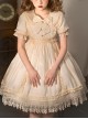 Solid Color Retro Doll Collar Summer Bow Puff Sleeve Lace Hem Classic Lolita Short Sleeve Dress