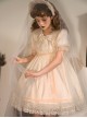 Solid Color Retro Doll Collar Summer Bow Puff Sleeve Lace Hem Classic Lolita Short Sleeve Dress