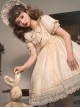 Solid Color Retro Doll Collar Summer Bow Puff Sleeve Lace Hem Classic Lolita Short Sleeve Dress