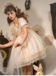 Solid Color Retro Doll Collar Summer Bow Puff Sleeve Lace Hem Classic Lolita Short Sleeve Dress