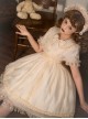 Solid Color Retro Doll Collar Summer Bow Puff Sleeve Lace Hem Classic Lolita Short Sleeve Dress