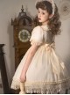 Solid Color Retro Doll Collar Summer Bow Puff Sleeve Lace Hem Classic Lolita Short Sleeve Dress